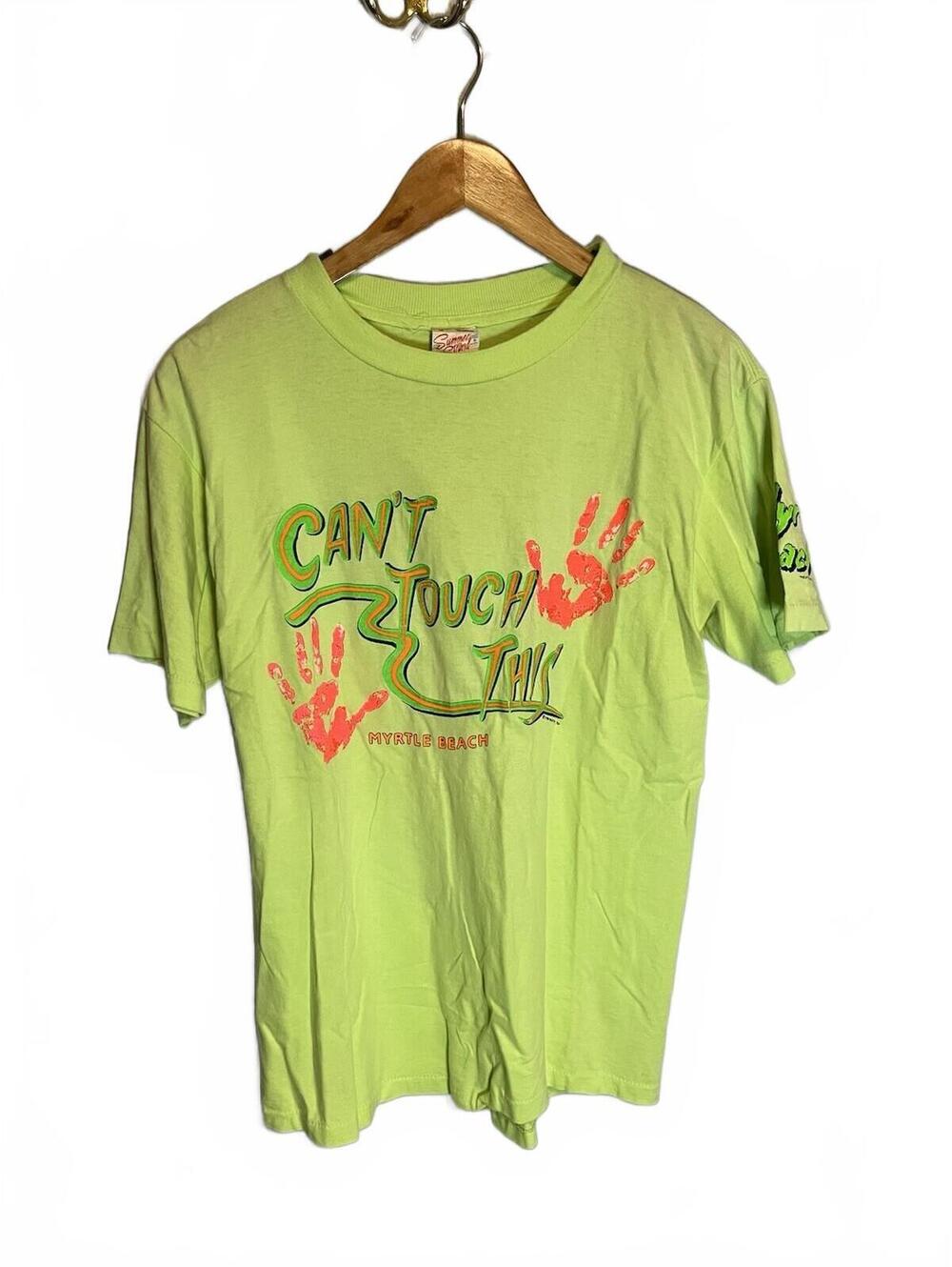 VINTAGE Single Stitch Can’t Touch This Myrtle Beach T Shirt  M 90s Neon Green